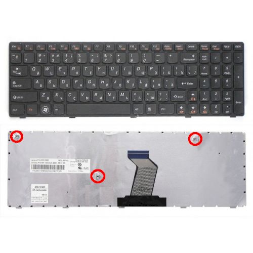 Клавиатура для ноутбука Lenovo B570, V570, Z570 черная с черной рамкой